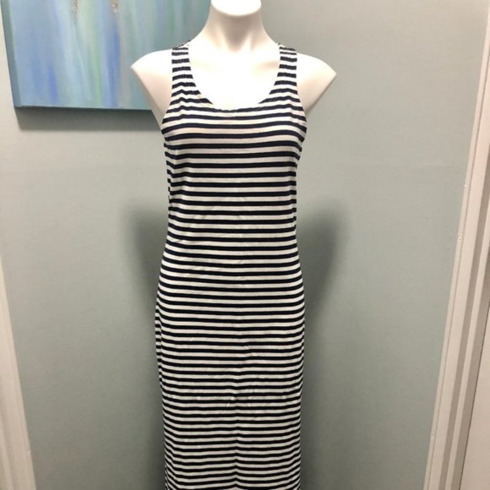 Sail to Sable Jetting to Jetties Blue and White Nautical Striped Tank Maxi Dress